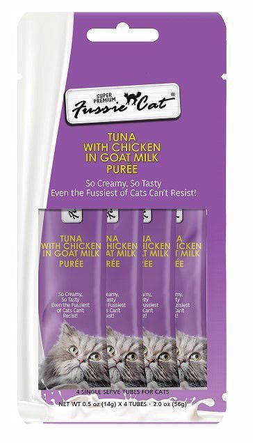 Fussie Cat Tuna with Chicken in Goat Milk Treat, 4 Single Serving Tubes