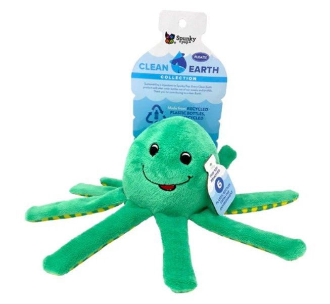 Spunky Pup Clean Earth Plush Dog Toy, Small, Turtle or Octopus