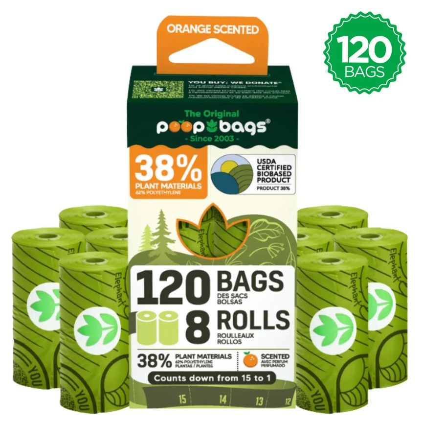 The Original Poop Bags Orange Scented Usda Biobased Countdown Rolls (120 bags/box)