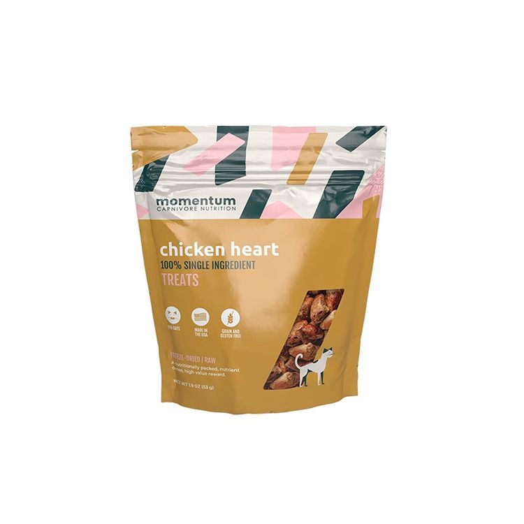 Momentum Freeze-Dried Chicken Heart Treats for Dogs &amp; Cats 1.9oz Bag