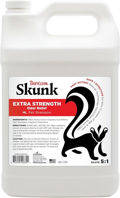 TropiClean Deodorizing Skunk Shampoo for Dogs, Extra Strength Skunk Odor Remover, 24 Hour Fast Relief 1 Gallon