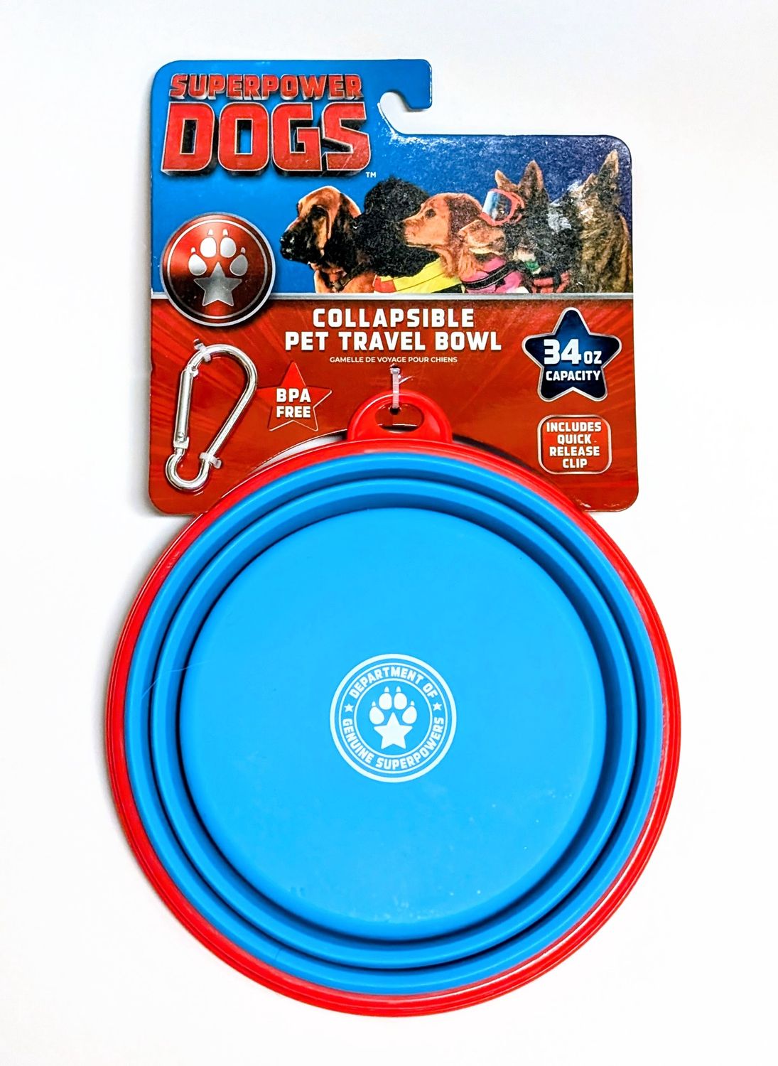 Superpower Dogs Collapsible Pet Travel Bowl Large 34oz Capacity with Quick Release Clip
