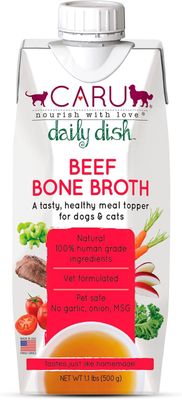 Caru Daily Dish Beef Bone Broth Meal Topper for Dogs and Cats 1.1 lb Carton