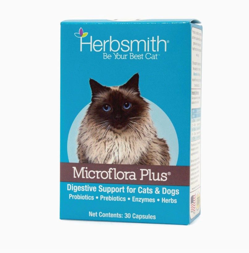 Herbsmith MICROFLORA PLUS Cat Digestion Aide, Probiotics, Prebiotics and Digestive Enzymes for Cats, 30 Capsules