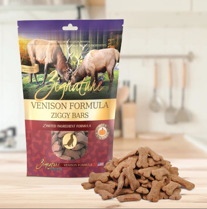Zignature Ziggy Bars Venison Formula Dog Treat Biscuits 12oz Bag