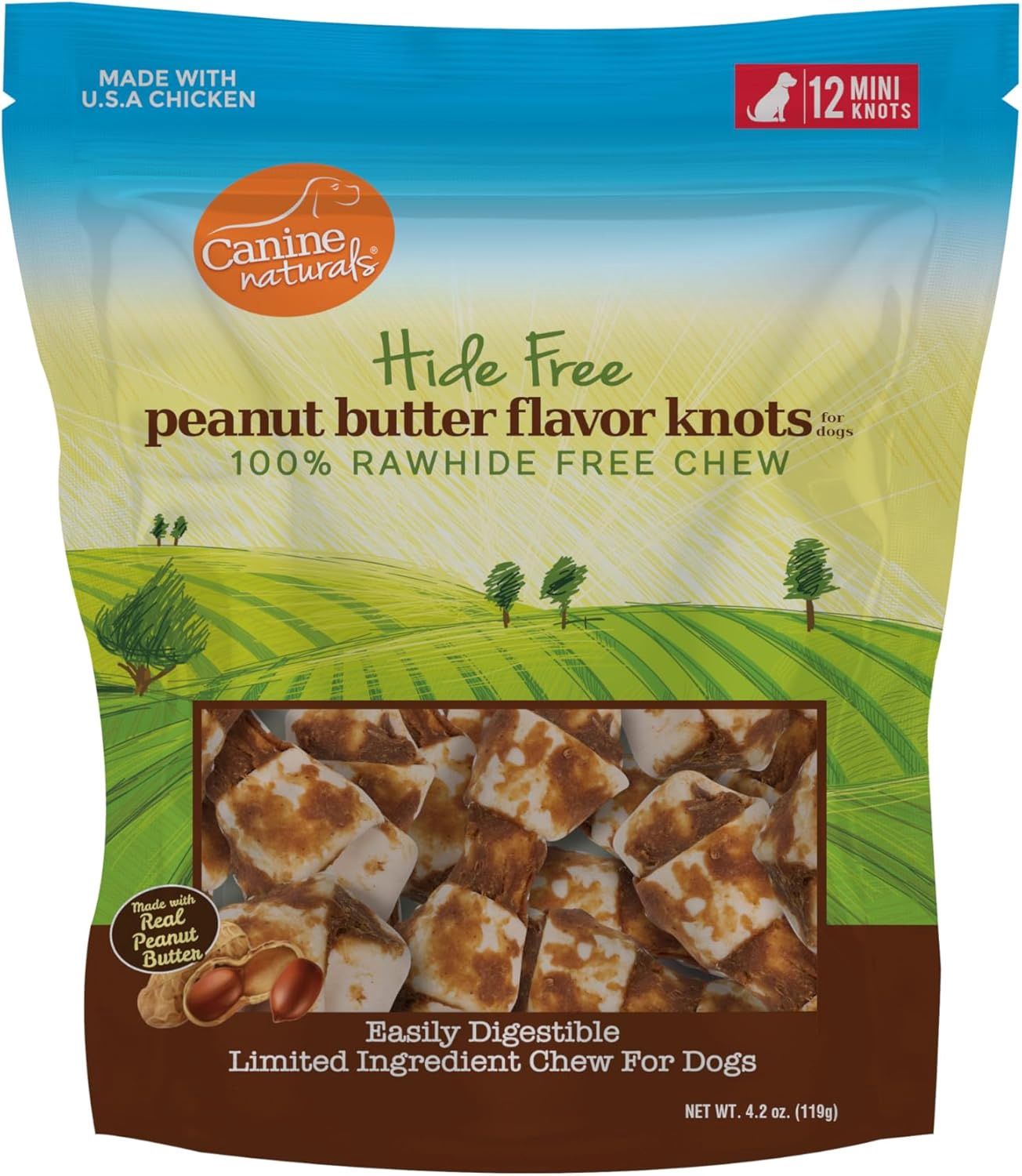 Canine Naturals Hide-Free Peanut Butter Mini Knots Dog Treats, 12/pak