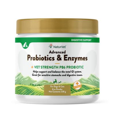 NaturVet Advanced Probiotics &amp; Enzymes - Plus Vet Strength PB6 Probiotic - Supports and Balances Pets with Sensitive Stomachs &amp; Digestive Issues for Dogs &amp; Cats, 4oz or 8oz Powder