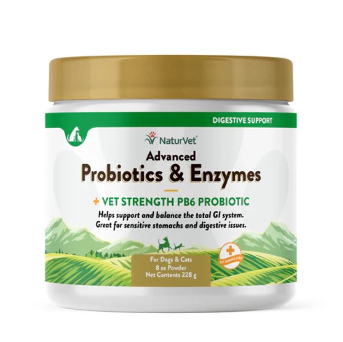 NaturVet Advanced Probiotics &amp; Enzymes - Plus Vet Strength PB6 Probiotic - Supports and Balances Pets with Sensitive Stomachs &amp; Digestive Issues for Dogs &amp; Cats, 4oz or 8oz Powder, Size: 8oz Powder