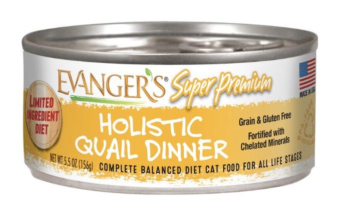 Evanger&#39;s Cat Holistic Quail Dinner Wet Food 5.5oz Can, Quantity: Each (1 Can)