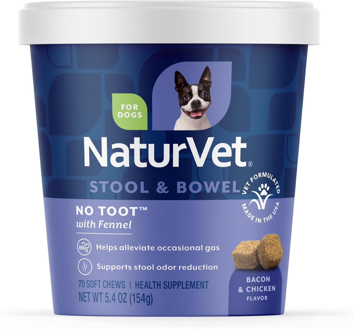 NaturVet No Toot Gas Aid Bacon &amp; Chicken Flavored Supplement for Dogs, 70 Soft Chews