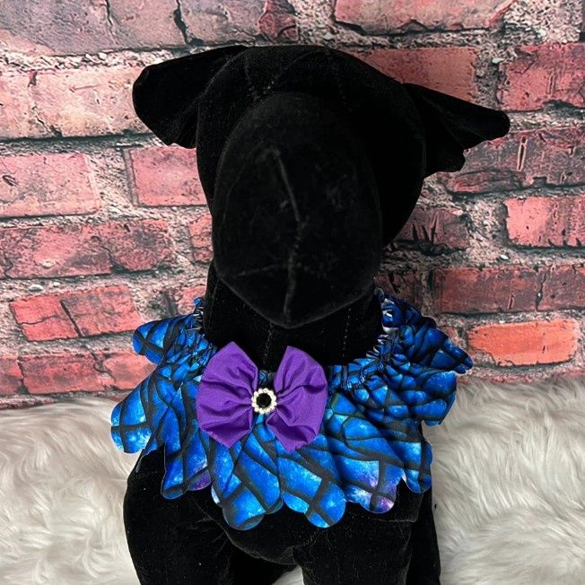 Blue Scales Ruffle Elastic Pull-On Dog Collar, Stretchy Fits 10-22in