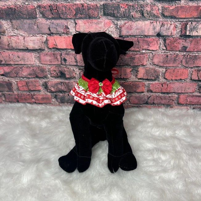 Reindeer Ruffle Elastic Tie-On Dog Collar, Stretchy Fits 10-22in”