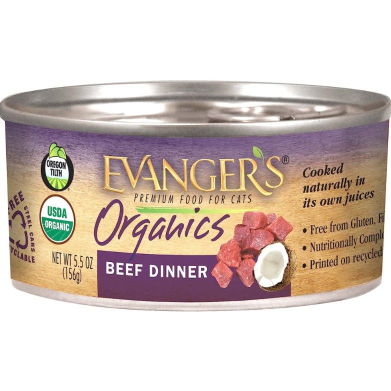 Evanger&#39;s Cat Organics Beef Dinner Wet Food 5.5oz Can, Quantity: Each (1 Can)