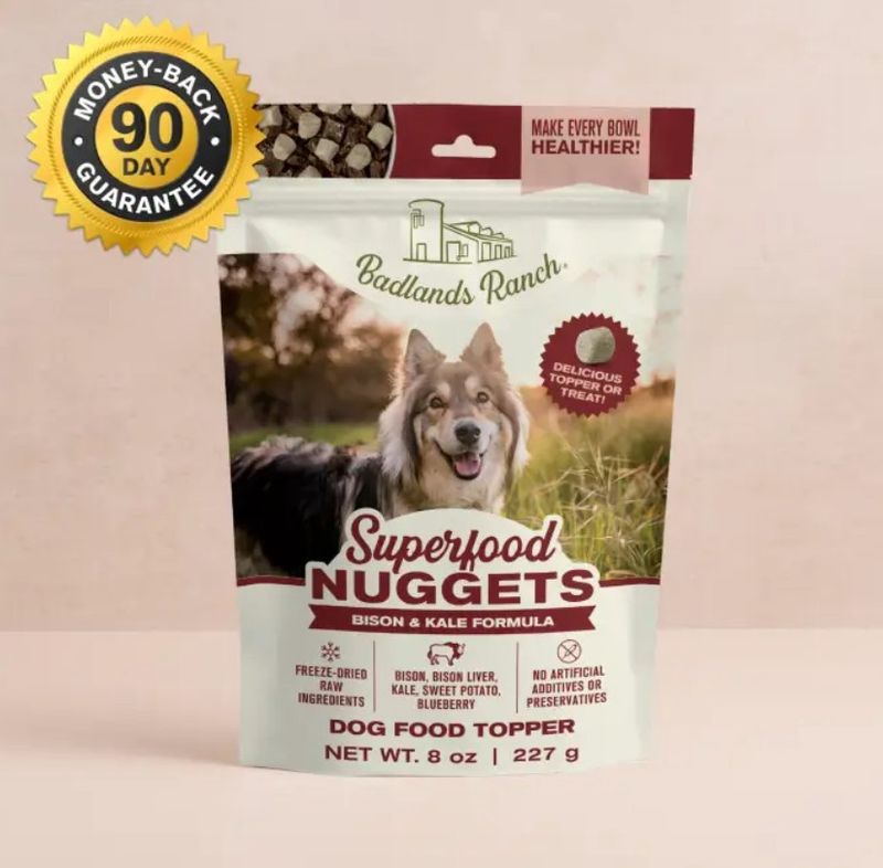 Badlands Ranch Superfood Nuggets Bison &amp; Kale Dog Food Topper or Treats 8oz Bag