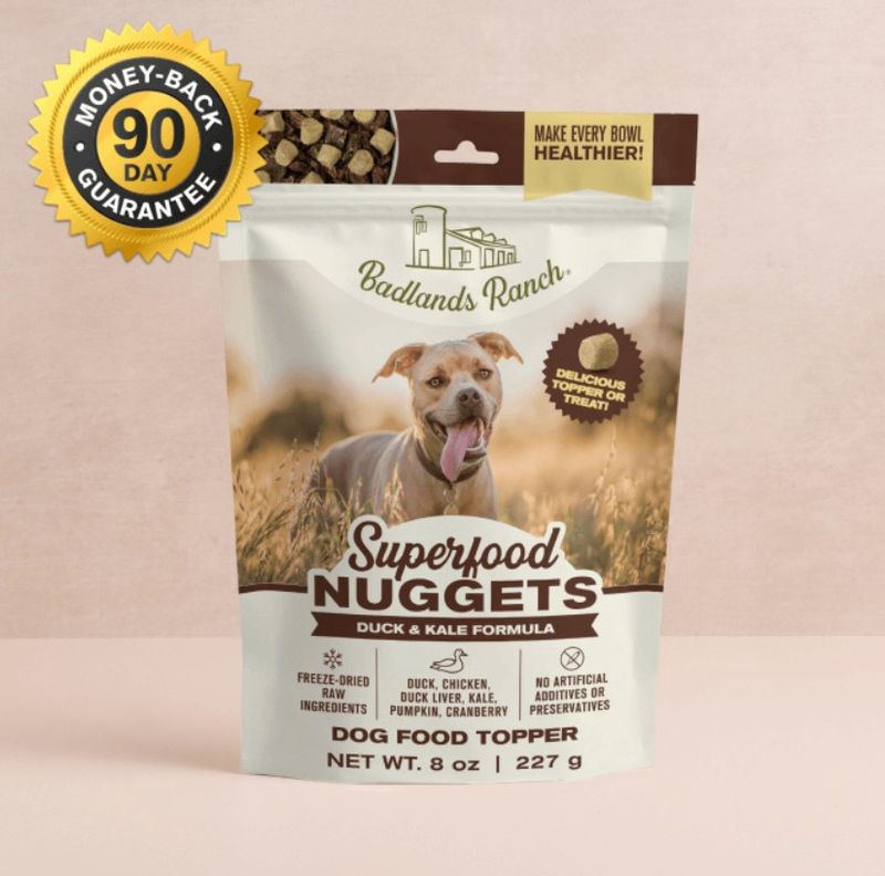 Badlands Ranch Superfood Nuggets Duck &amp; Kale Dog Food Topper or Treats 8oz Bag