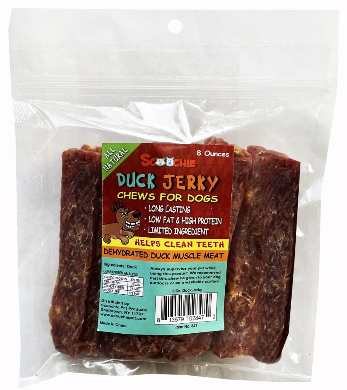 Scoochi Duck Jerky Dog Treats, 8oz Bag