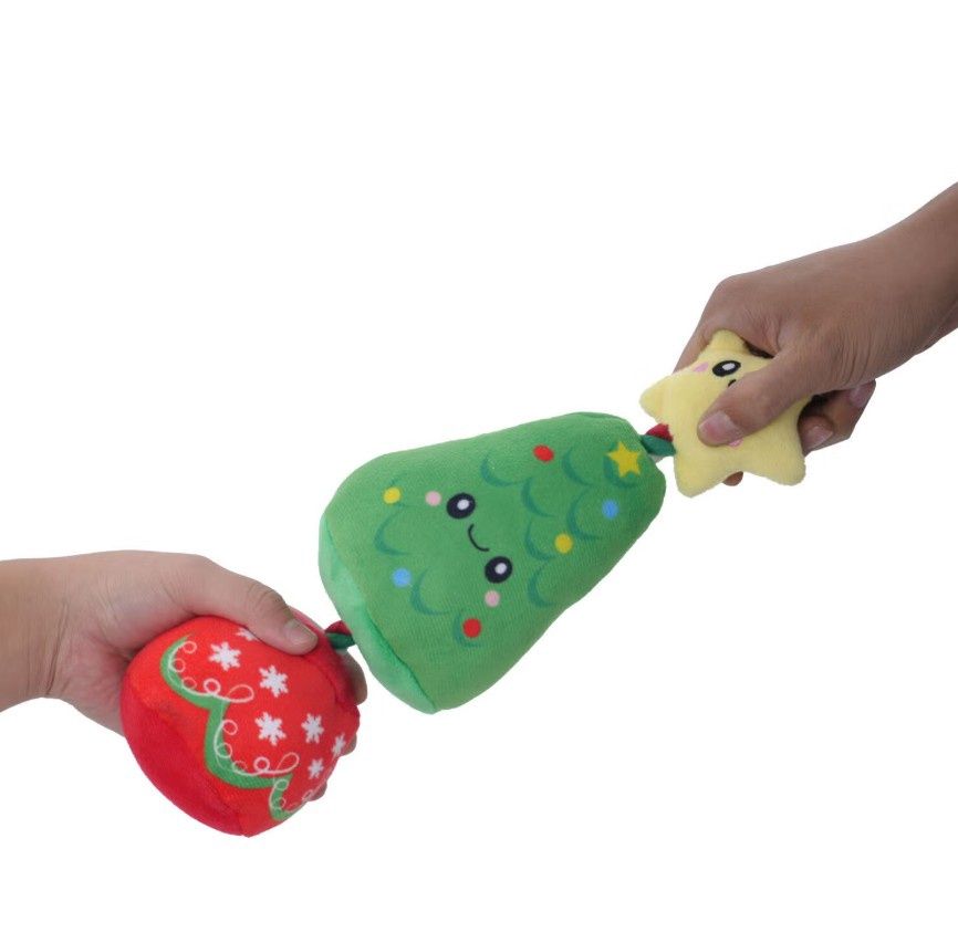Territory Holiday Tree Tug Plush Squeaker Dog Toy with Rope