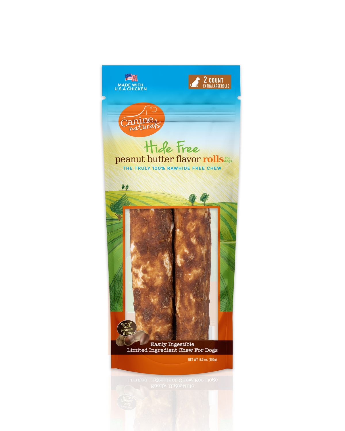 Canine Naturals Hide-Free Chicken &amp; Peanut Butter Roll 10in XL Dog Chew Treat 2/pak