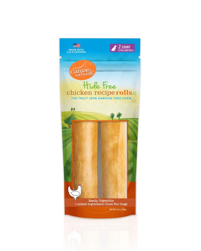 Canine Naturals Hide-Free Chicken Roll 10in Large Dog Chew Treat 2/pak