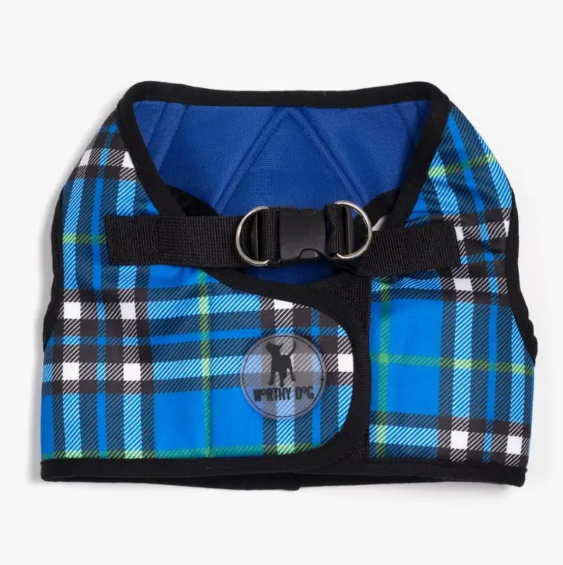 Plaid Sidekick Harness, Step-In, Buckle Closure, Color: Blue, Size: XS