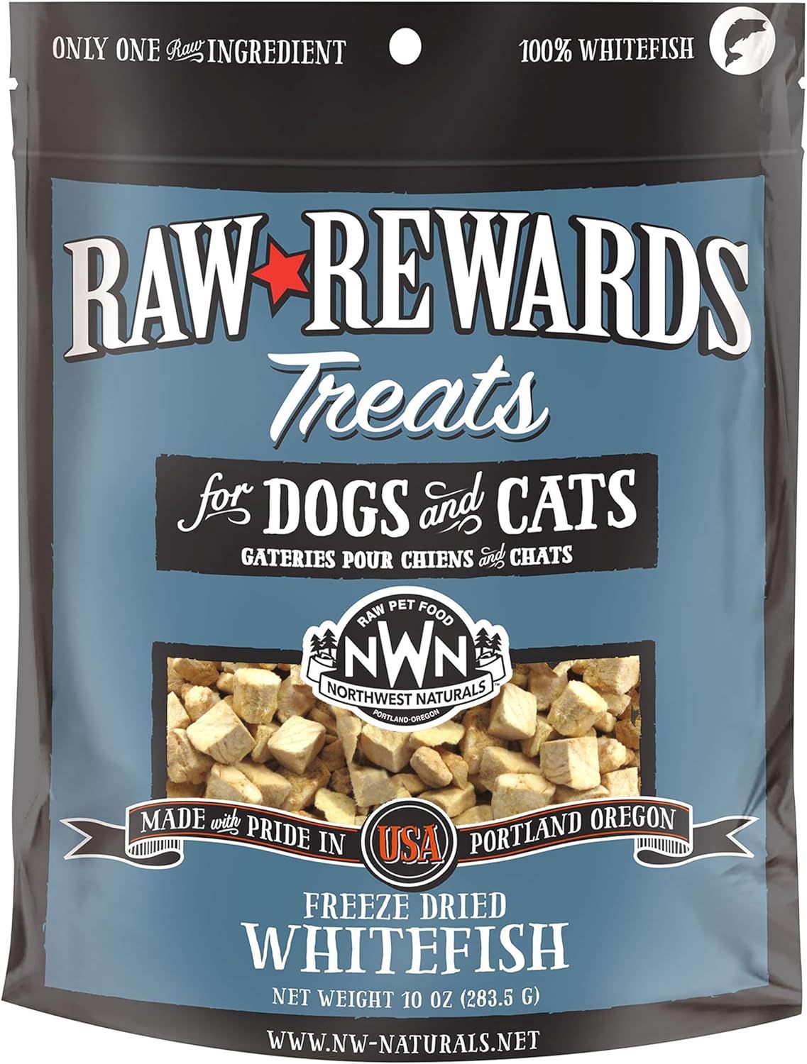 Raw Rewards Dog Cat Freeze-Dried Whitefish Treats, Size: 10oz Bag