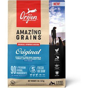 Orijen High Protein Amazing Grains Original Dry Dog Food 4 Lbs.