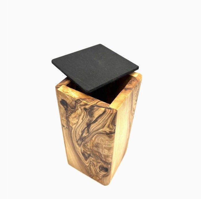 CUBUS Handcrafted Olive Wood Small Pet Urn, Memorial, Custom Engraving