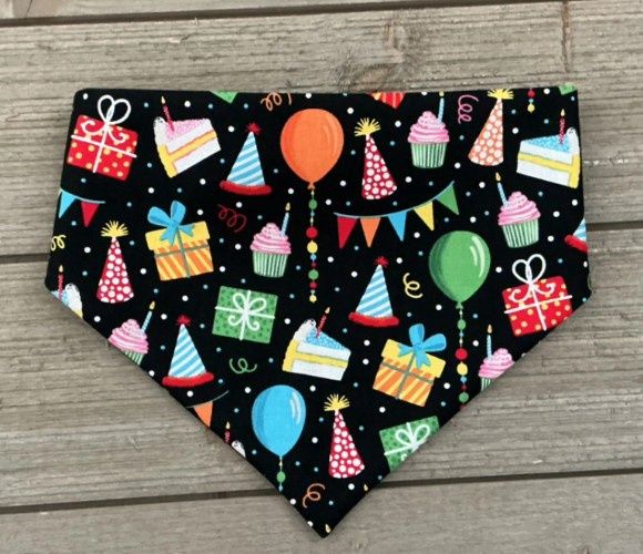 Birthday Pet Scrunchie Neck Bandana, Reversible Black