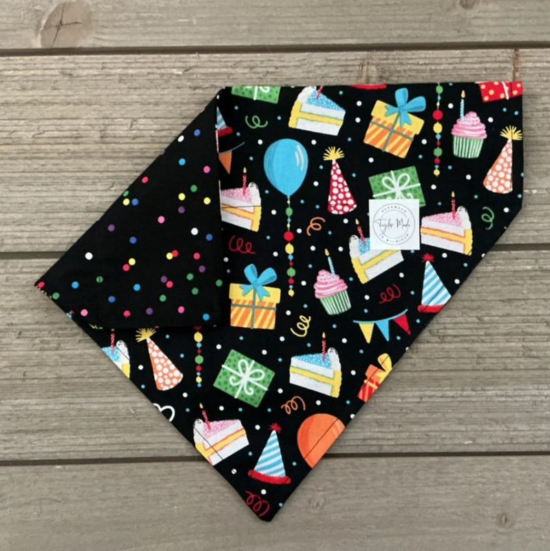 Birthday Pet Over The Collar Bandana, Reversible Black