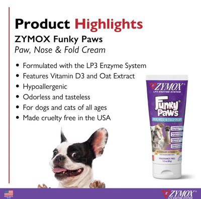 Zymox Funky Paws, Paws Nose &amp; Fold Cream for Pets, 3.2oz Tube