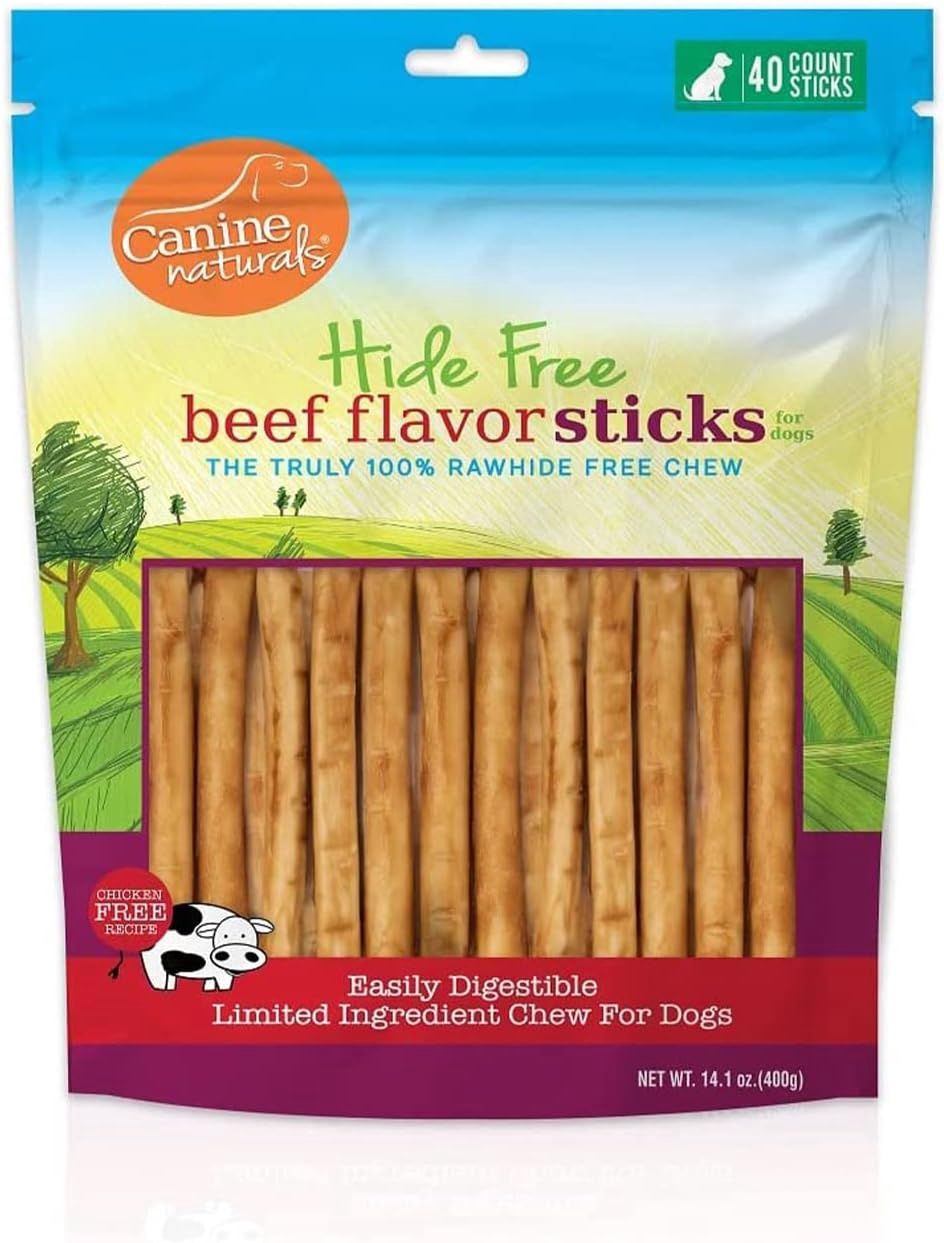 Canine Naturals Hide-Free Beef 5in Dog Chew Sticks Dog Treats, Quantity: 40 Count Bag