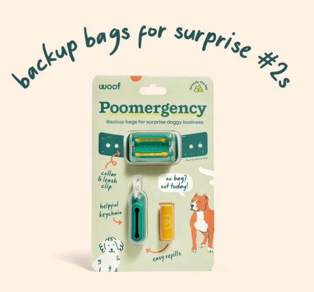 Woof Poomergency Poop Bag Clip + Key Chain + 3 Rolls, Green
