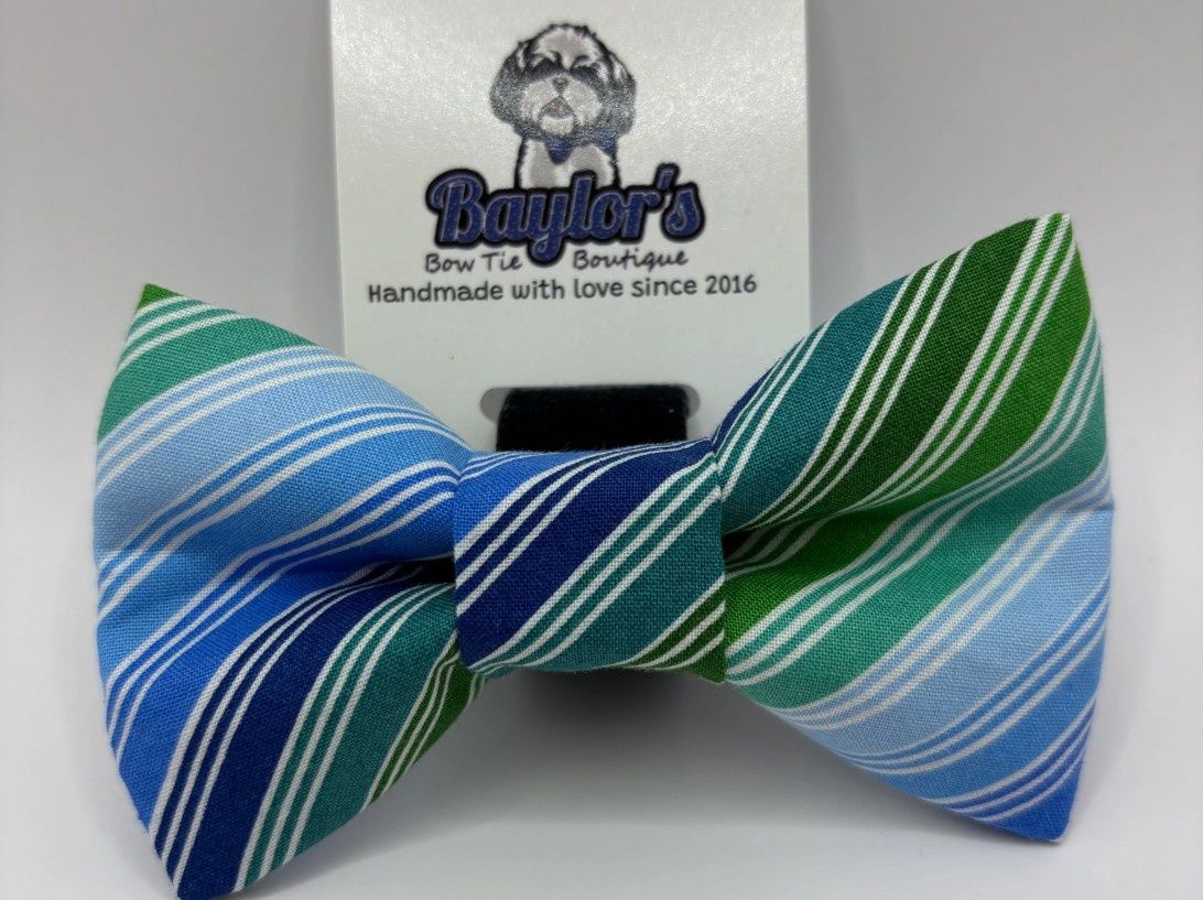 Baylor's Dog Bow Tie, Design: Blue Green Stripes, Size: Small 3in