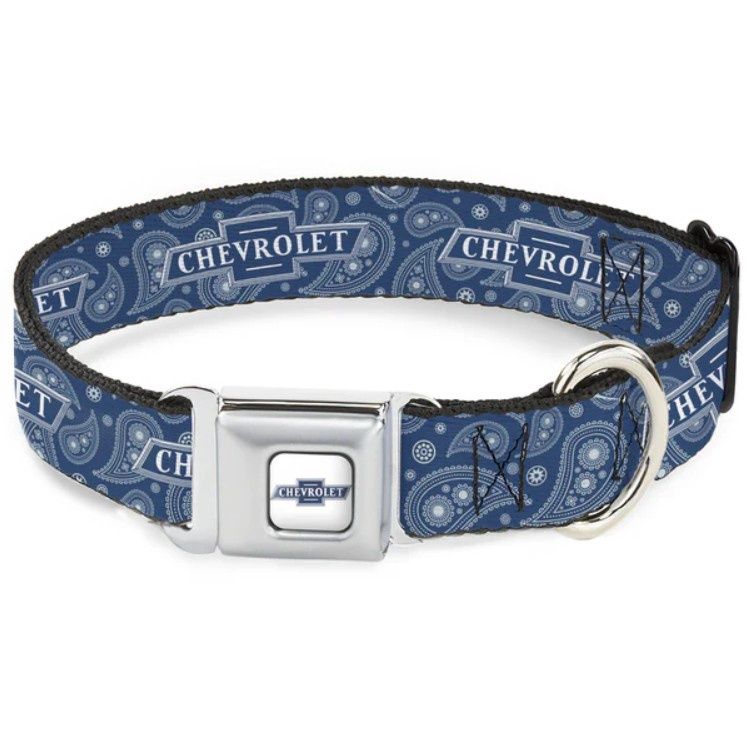 Buckle Down CHEVROLET BLUE PAISLEY Seatbelt Dog Collar