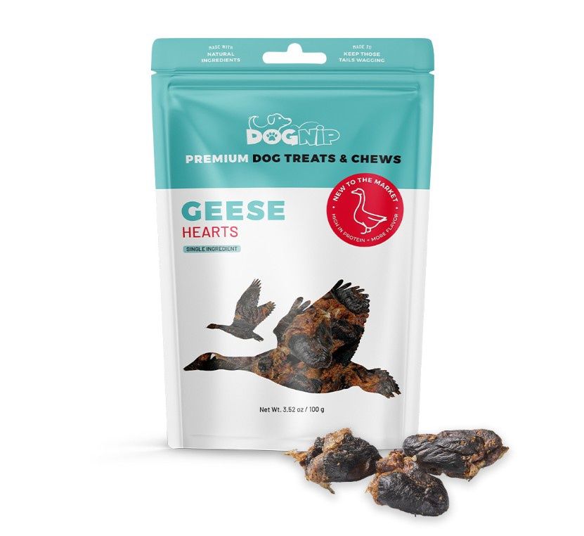 DogNip Geese Hearts, Novel Protein Dog Treat, 3.53oz Bag