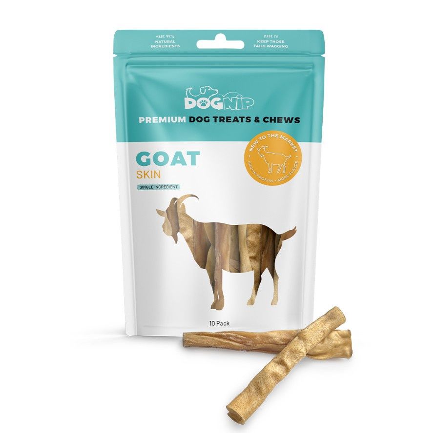 DogNip Goat Skin Dog Chew, Novel Protein Treat, 10/Bag