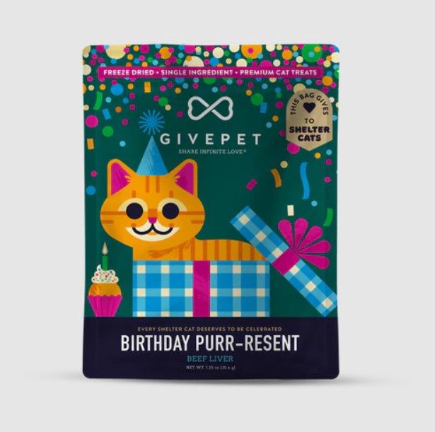 Give Pet Purr-resent Birthday Freeze-Dried Cat Treats, 1.25oz Bag