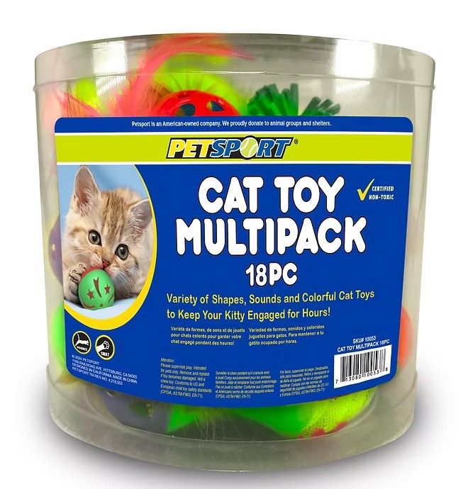 Petsport Cat Multipak Toy Bucket, 18 Count