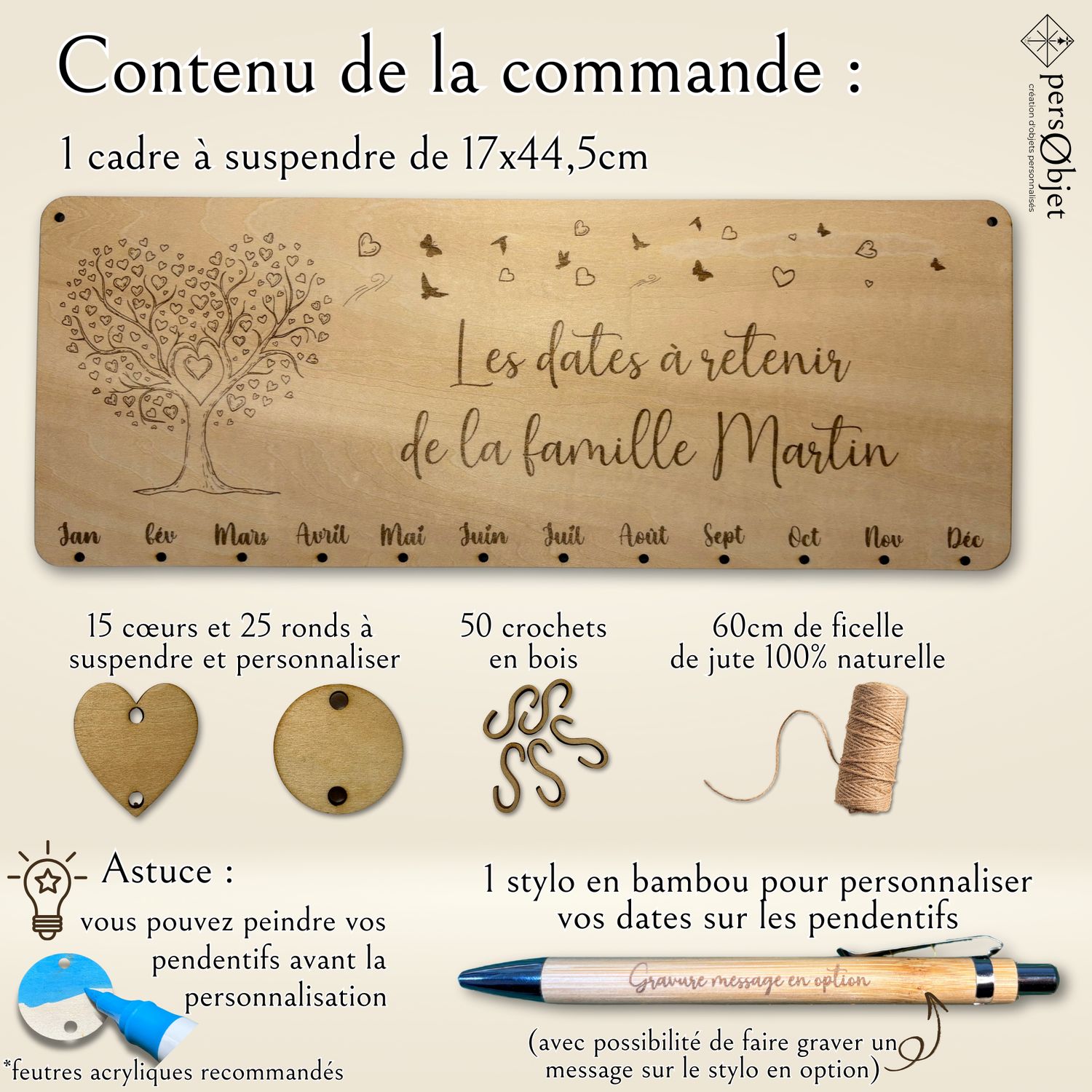 Cadre En Bois Personnalisé Photo Classe - Souvenir Scolaire PS à 3ème, Gravé Au Prénom (A3 28x40cm)
