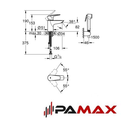 Grohe - sanitarna armatura za umivalnik s prho Bauedge - 23757001