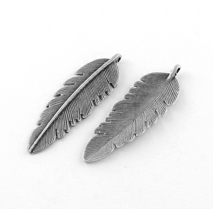 Leaf Pendant Charm - Antique Silver 56x18mm
