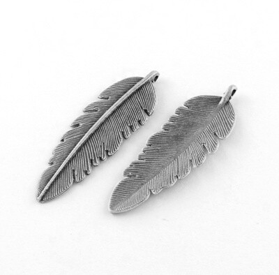 Leaf Pendant Charm - Antique Silver 56x18mm