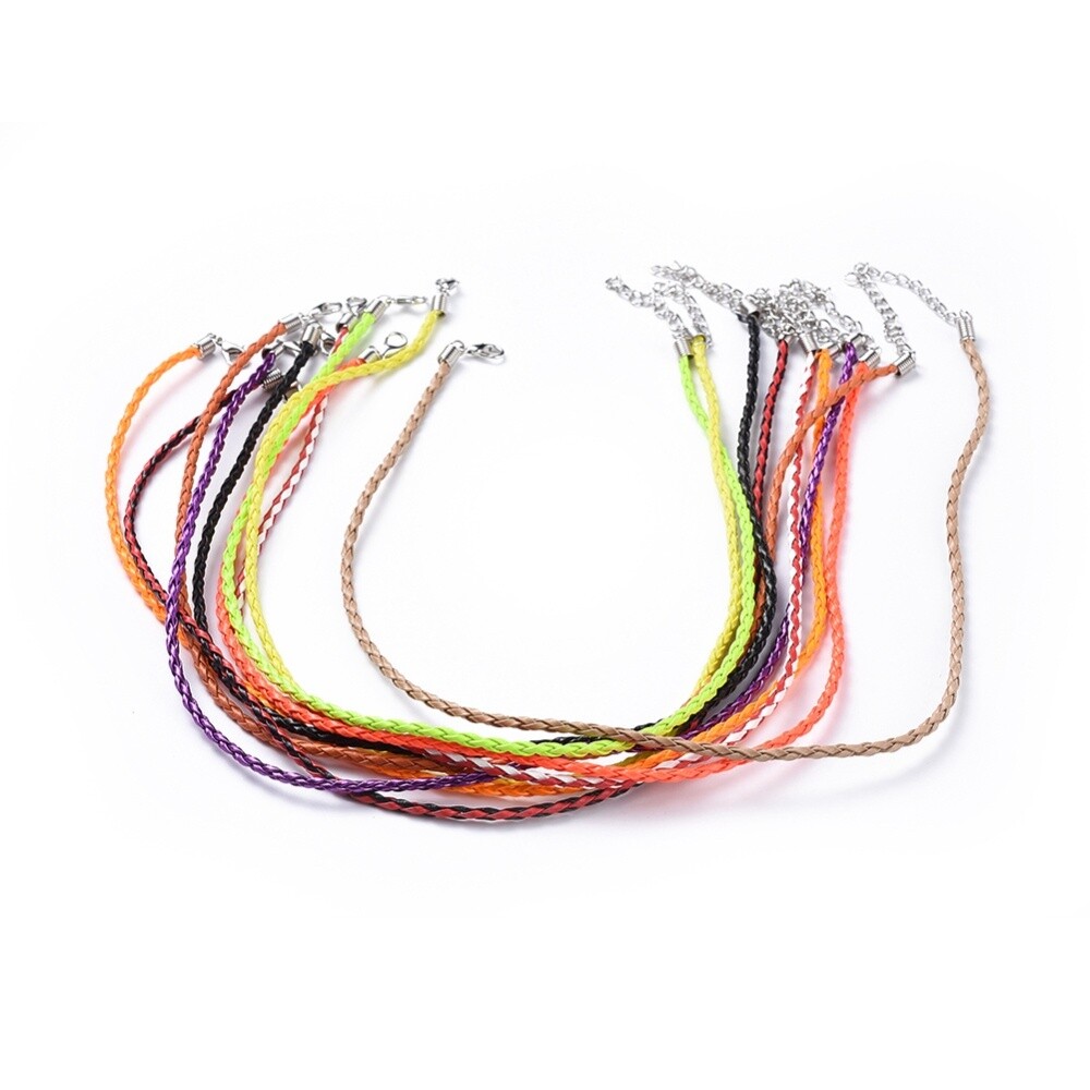Braided Pleather Necklace Finding - Colourful Mix 17 Inch