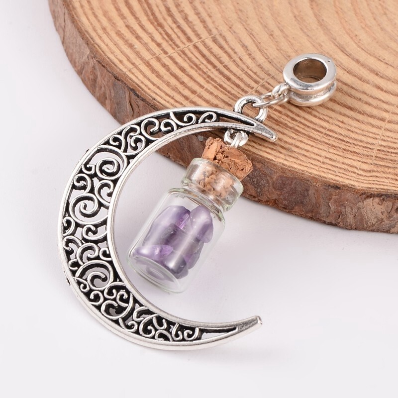 Moon With Amethyst Wishing Bottle Necklace (S)