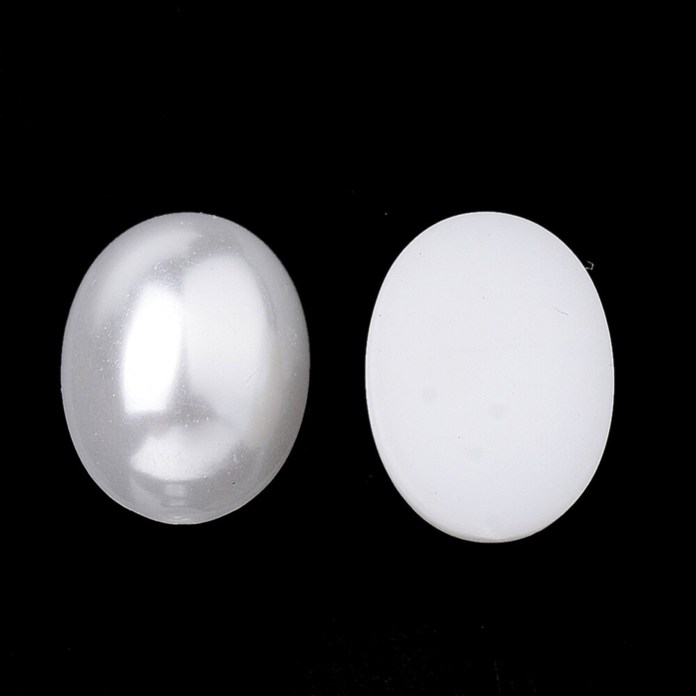 Acrylic Oval Pearl Cabochon - White ~7.5x5.5mm