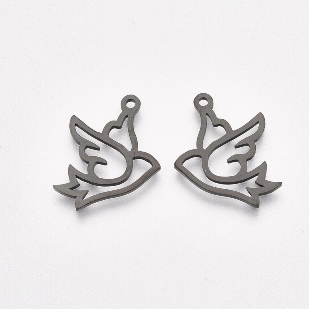 201 SS Swallow Charm - Gunmetal 16x18mm