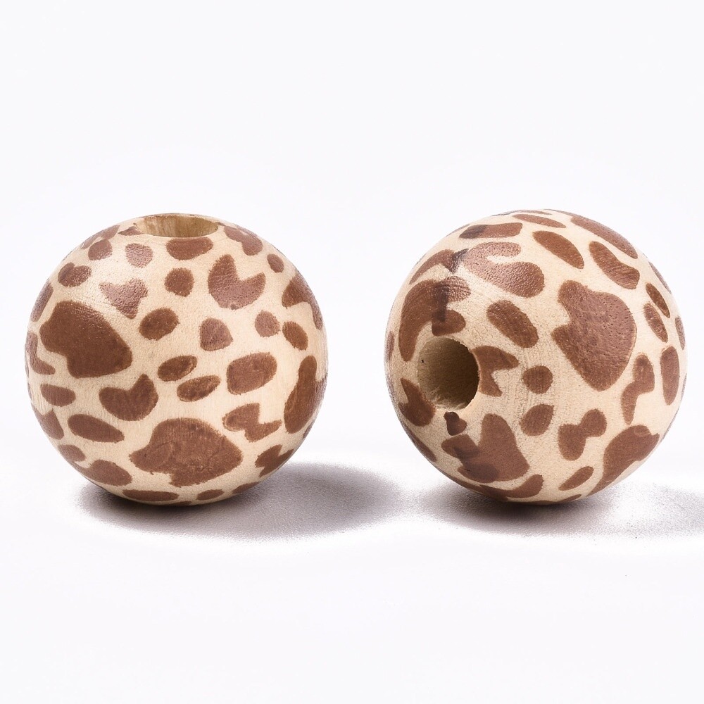 Wooden Macrame Round - Leopard Print 20mm (LH 4mm)