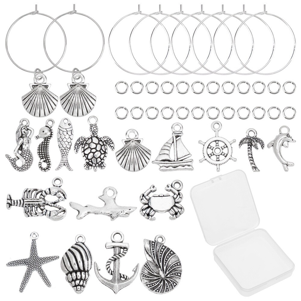 Inspiration Kit - Ocean Theme Wine Glass/Earring DIY Kit Silver