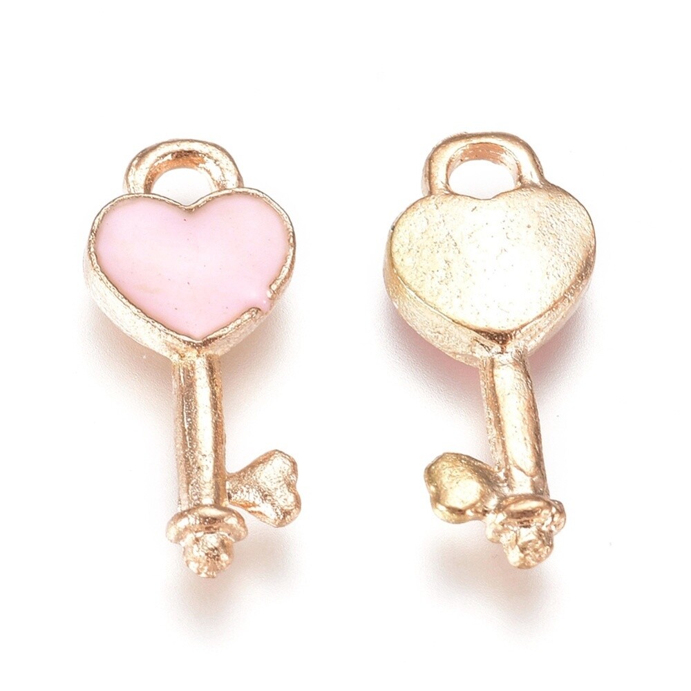 Heart &amp; Key Charm - Lavender (G) 15x6.5mm