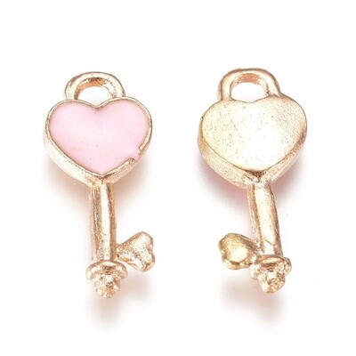 Heart &amp; Key Charm - Lavender (G) 15x6.5mm